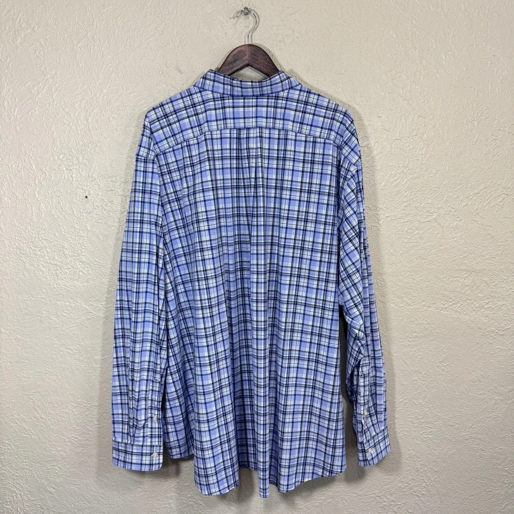 Polo Ralph Lauren‎ Dress Shirt 4XB Blue Plaid Stretch Tech Preppy Classic Career